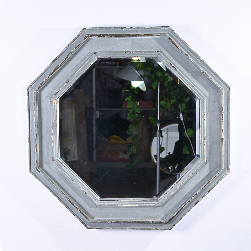 Vintage Octagon French Country Distressed Wooden Wall Mirror For Vintage Octagon French Country Distressed Wooden Wall Mirror For Home Deocration